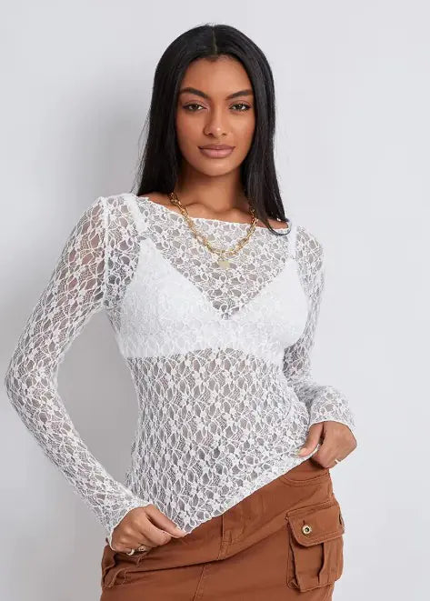 Women's Lace Mesh Wavy Top