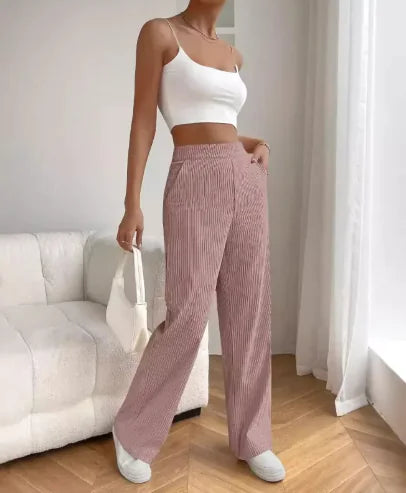 High Waist Wide-Leg Corduroy Pants