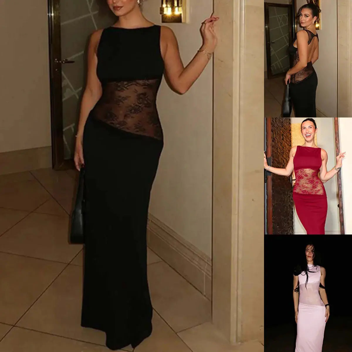 Hollow Lace Sleeveless Backless See-Through Dress