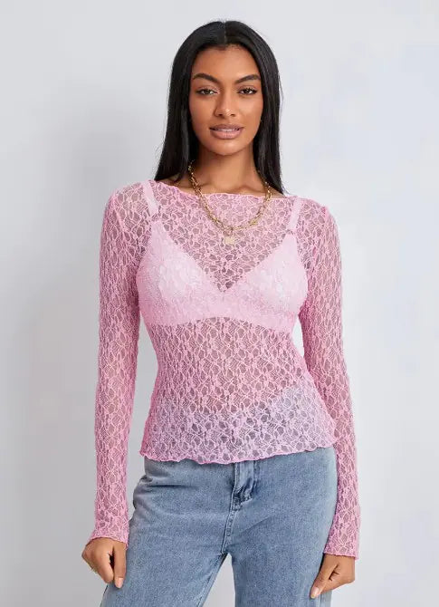 Women's Lace Mesh Wavy Top