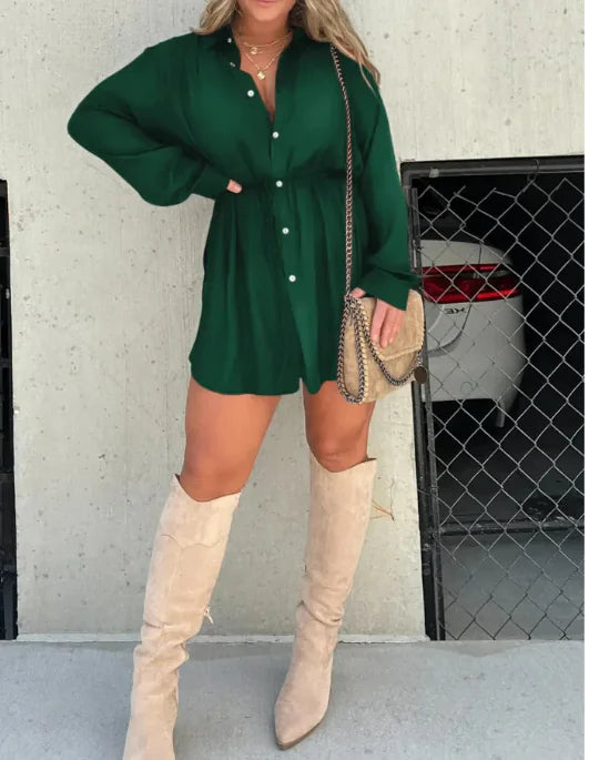 Fashionable Long Sleeve Romper Shirt Suit (One Piece)