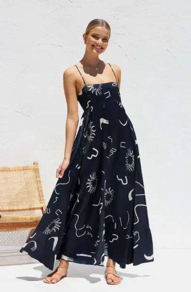 Summer Fashion Printed Backless Sling Dress