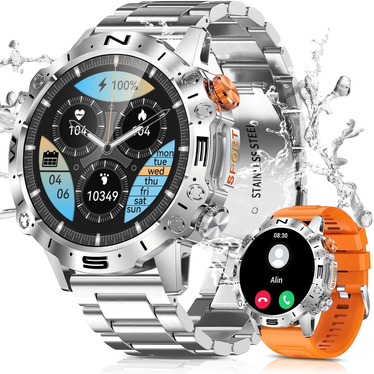 PODOEIL Military Smart Watches for Men with 1.43 AMOLED Screen Sports Tracking/Waterproof Tactical Smartwatch Compatible for Android iPhone