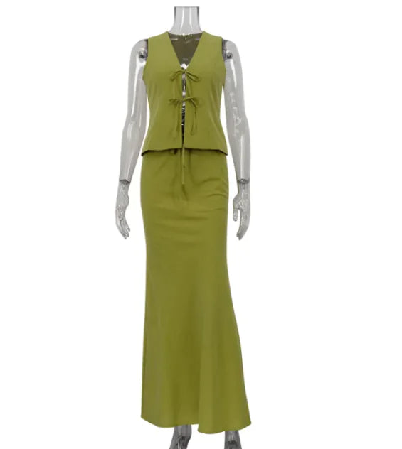 Sleeveless Lace-Up Vest & Pants Women's Suit