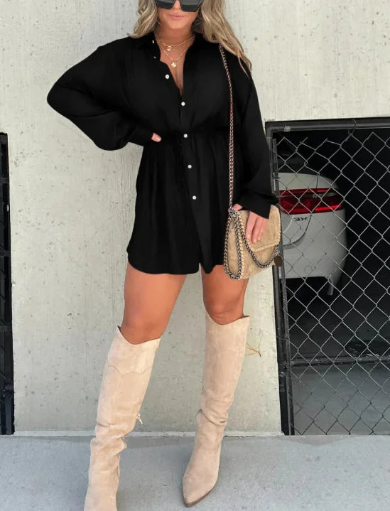 Fashionable Long Sleeve Romper Shirt Suit (One Piece)