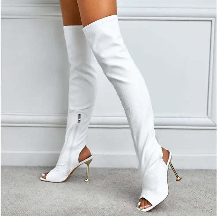 Women's Square Toe Cutout Over Knee Side Zip Boots