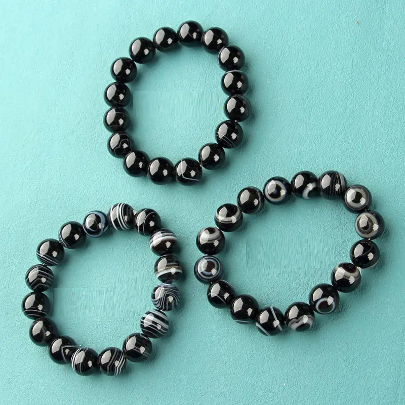 Black and White Silk Wrapped Agate Eye Bracelet