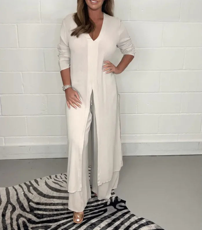 Women's Split Long Top & Trousers Set