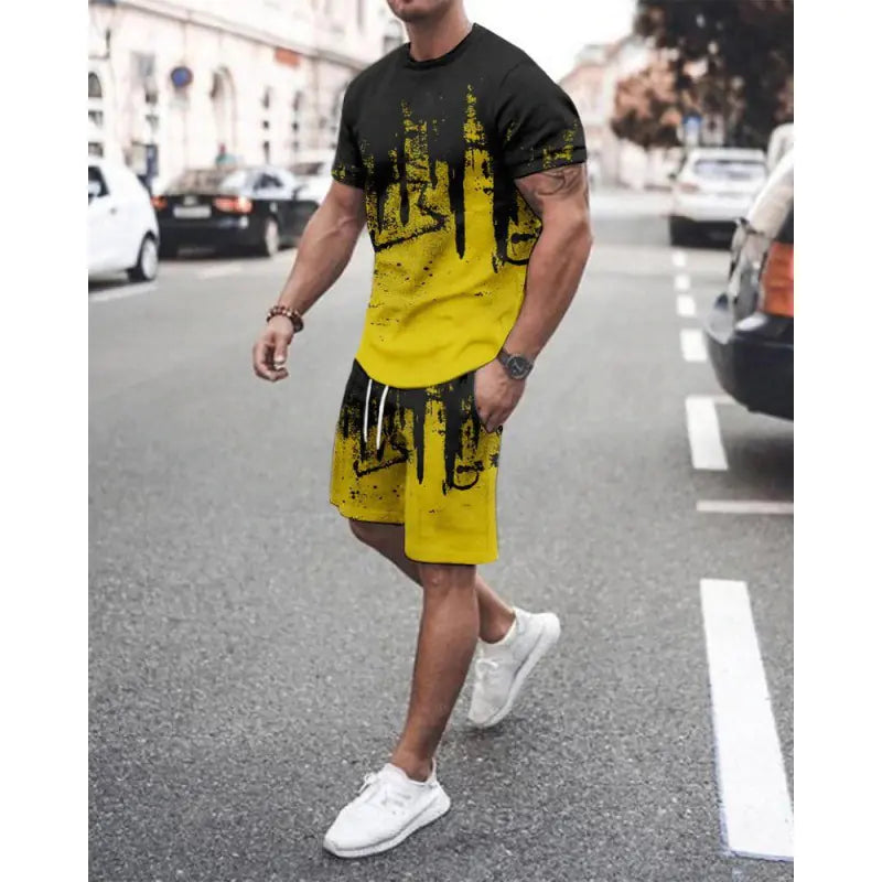 Men's Plus Size Summer Tracksuit Set - T-Shirt & Shorts