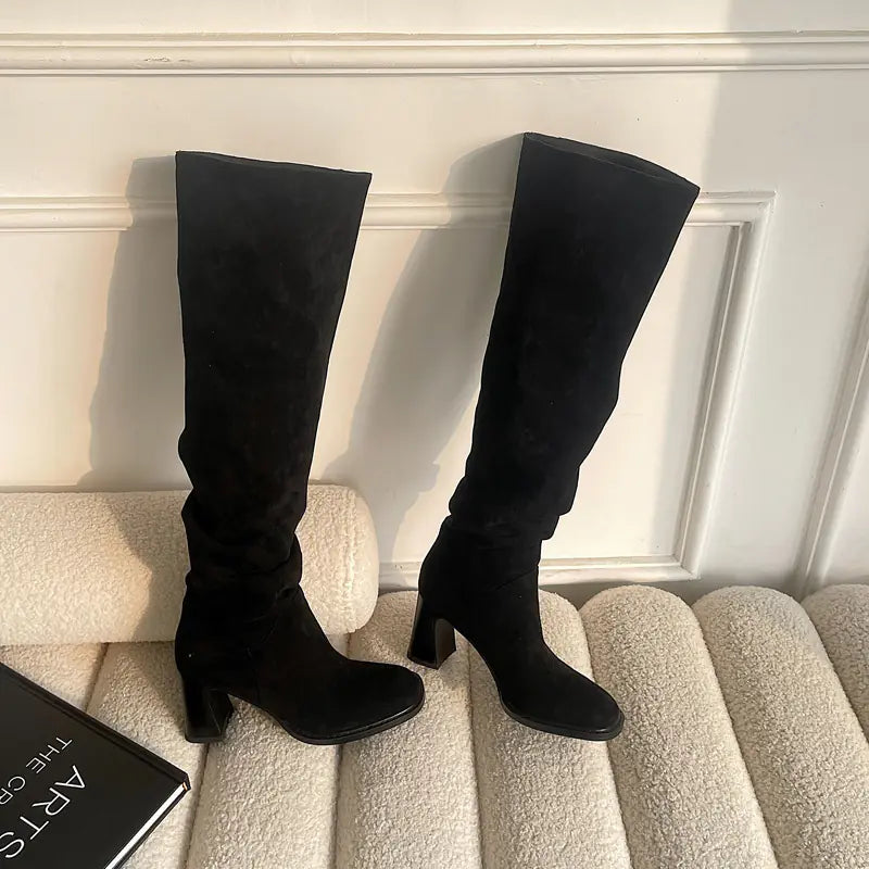 Chunky Heel High Boots for a Slimming Look