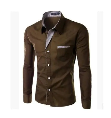 Male Fashion Shirts Full Sleeve Stripe Shirt Men Slim Fit Design Formal Dress Shirts 14 Colors Size M-4XL