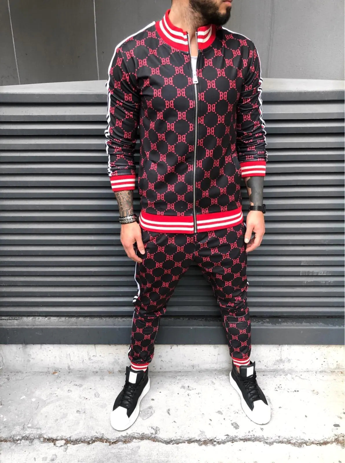 Men's Casual 3D Printed Fitness Hoodie and Tracksuit Set