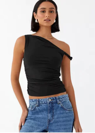 Summer New Solid Color Asymmetrical Ruffled Top for Women