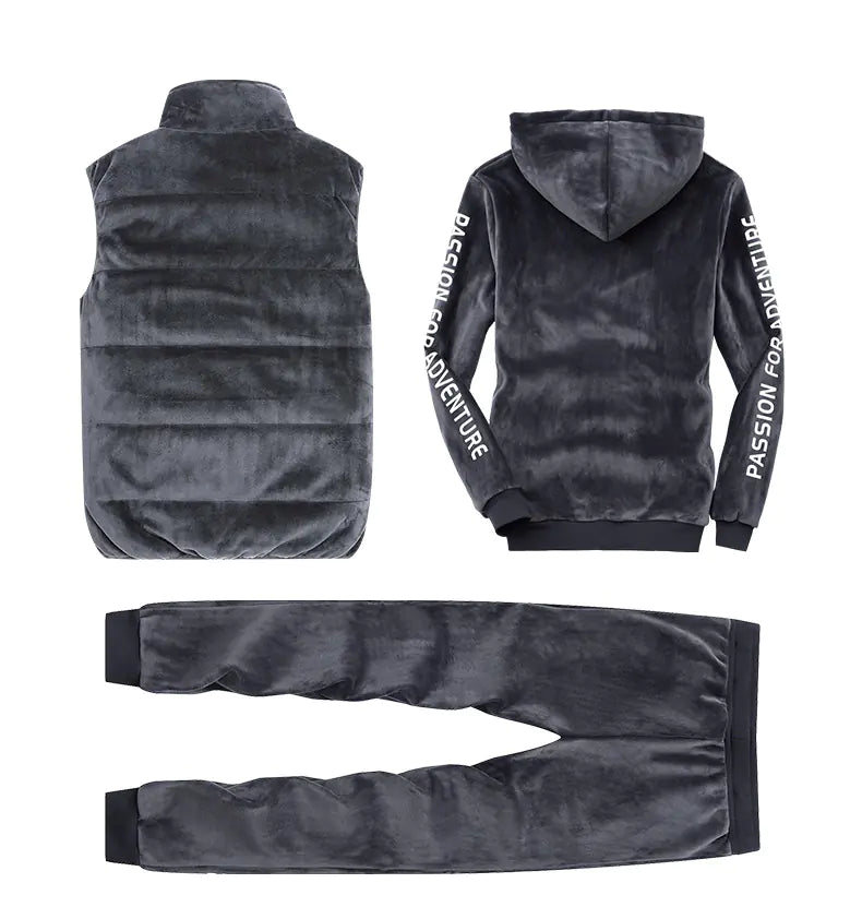 Velvet 3-Piece Set for Men - Casual Hoodie & Pants