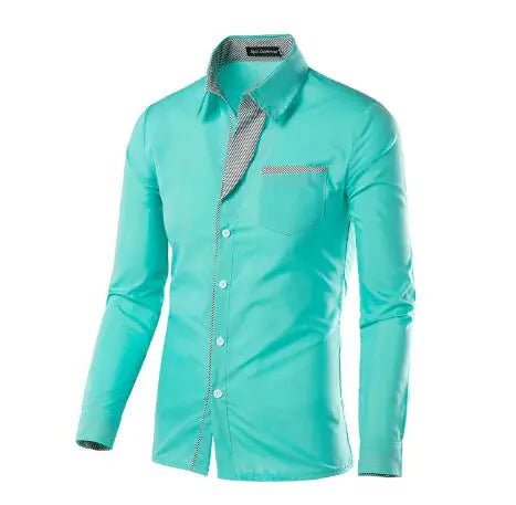 Male Fashion Shirts Full Sleeve Stripe Shirt Men Slim Fit Design Formal Dress Shirts 14 Colors Size M-4XL
