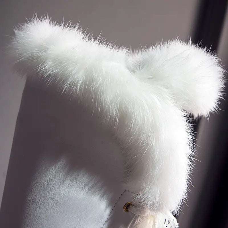 Winter Waterproof White Knee-High High Heel Boots