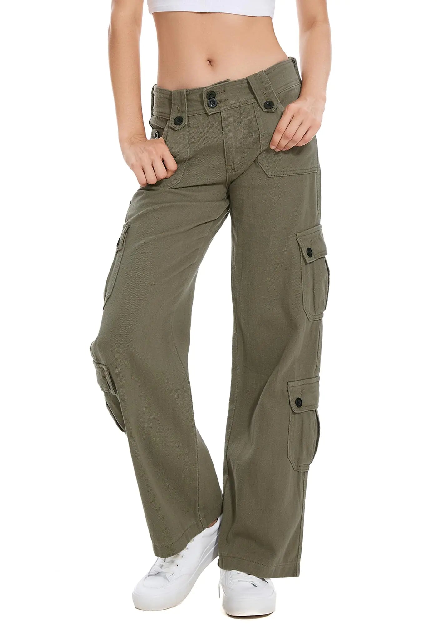 Womens Y2k Cargo Jeans Multi Pocket Cargo Pants Vintage Baggy Jeans High Waist Casual Trousers