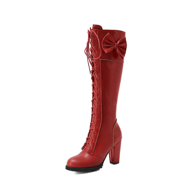 Lolita Bow Lace-up High Heel Knight Boots