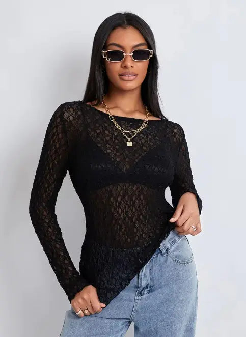 Women's Lace Mesh Wavy Top
