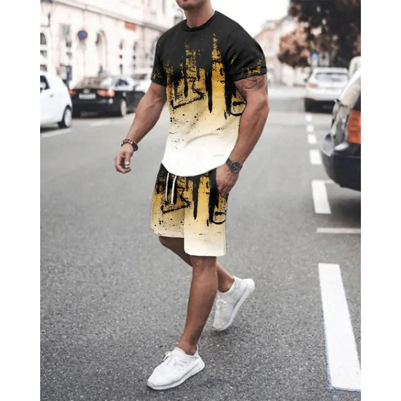 Men's Plus Size Summer Tracksuit Set - T-Shirt & Shorts