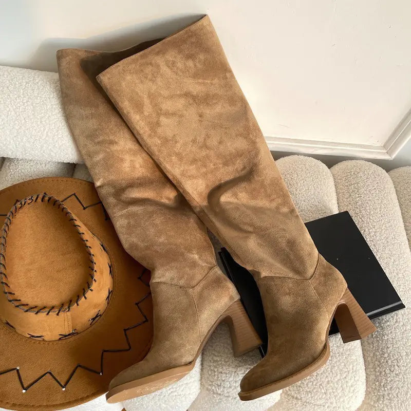 Chunky Heel High Boots for a Slimming Look