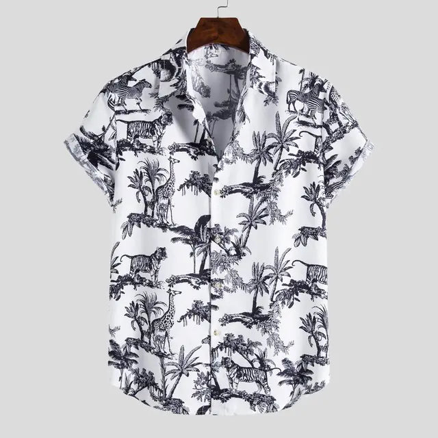 Vintage Hawaiian Men's Shirts with Coconut & Giraffe Print