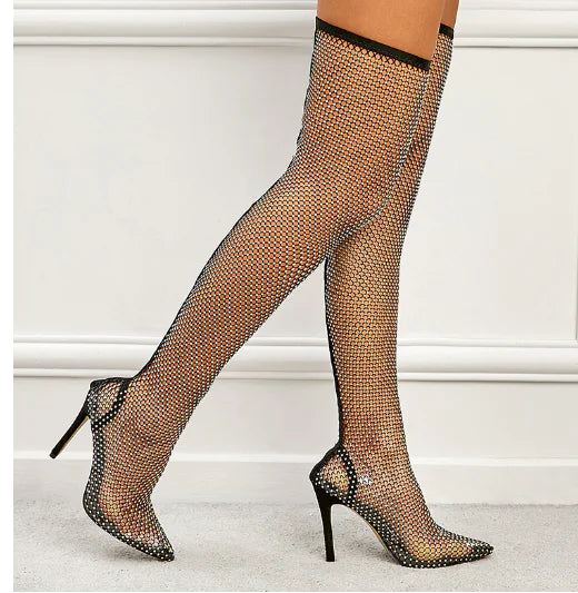 Eilyken Crystal Rhinestone Over-the-Knee High Heels Boots