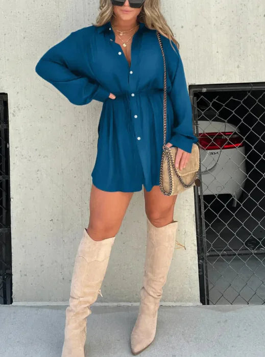 Fashionable Long Sleeve Romper Shirt Suit (One Piece)