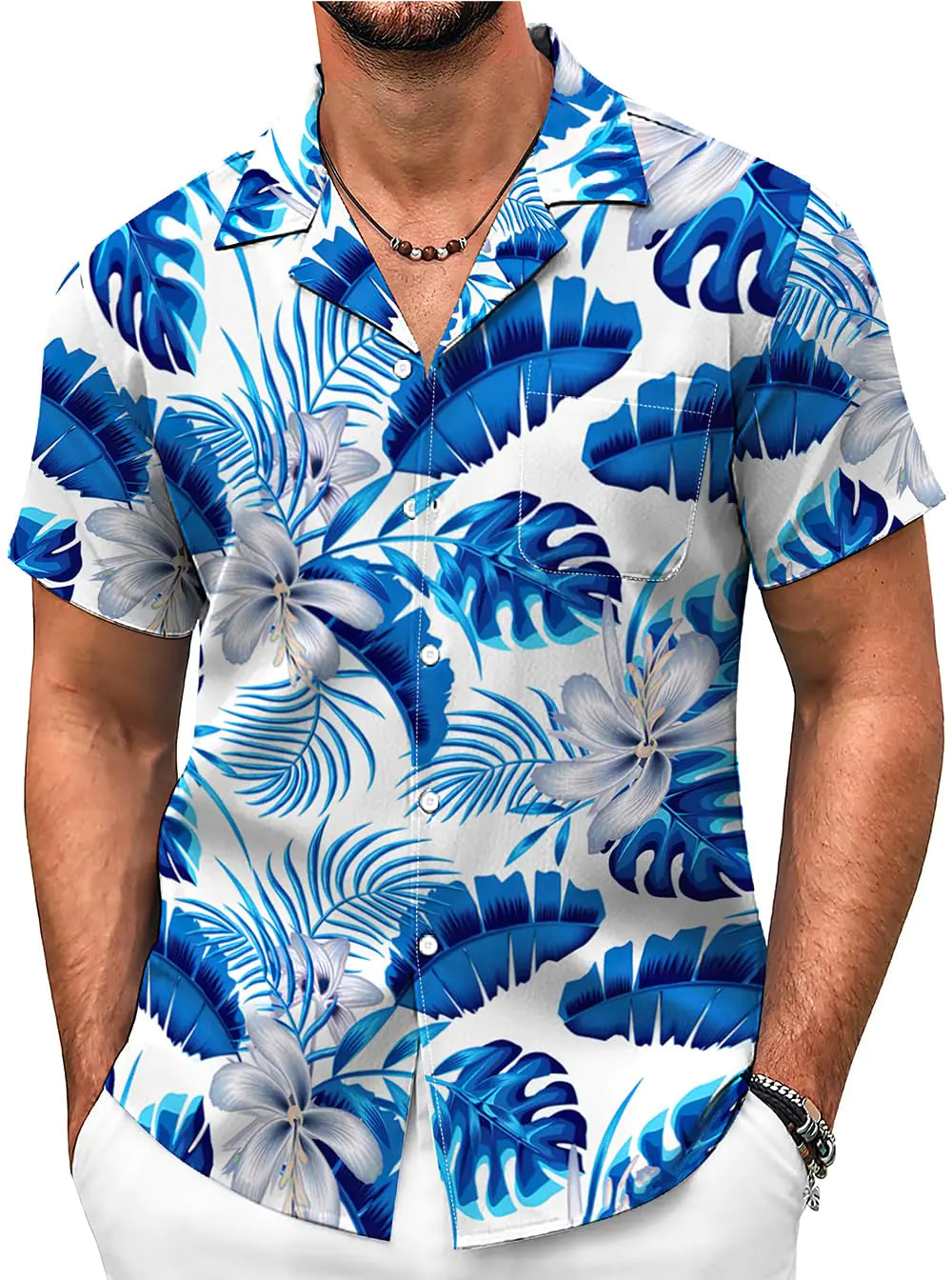 Udarnik Hawaiian Shirt for Men Short Sleeve Button Down Shirts Beach Tropical Casual Shirts Floral Blue