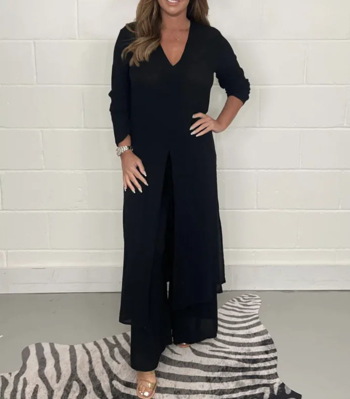 Women's Split Long Top & Trousers Set