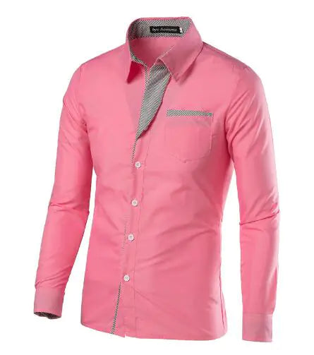 Male Fashion Shirts Full Sleeve Stripe Shirt Men Slim Fit Design Formal Dress Shirts 14 Colors Size M-4XL