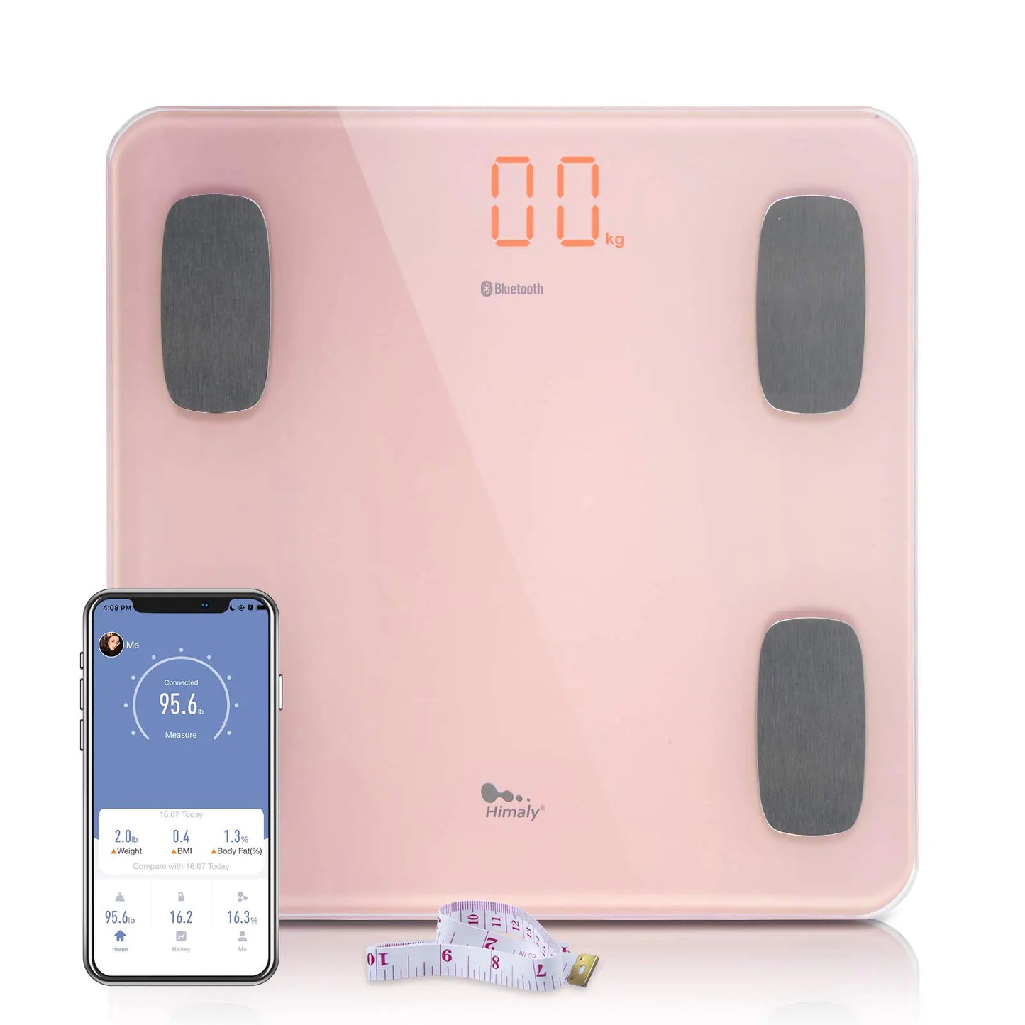 himaly Body Fat Scale Smart BMI Scale Digital Bathroom Wireless Weight Scale Body Composition Analyzer with Smartphone App sync with Bluetooth 180KG/400 lbs-Pink