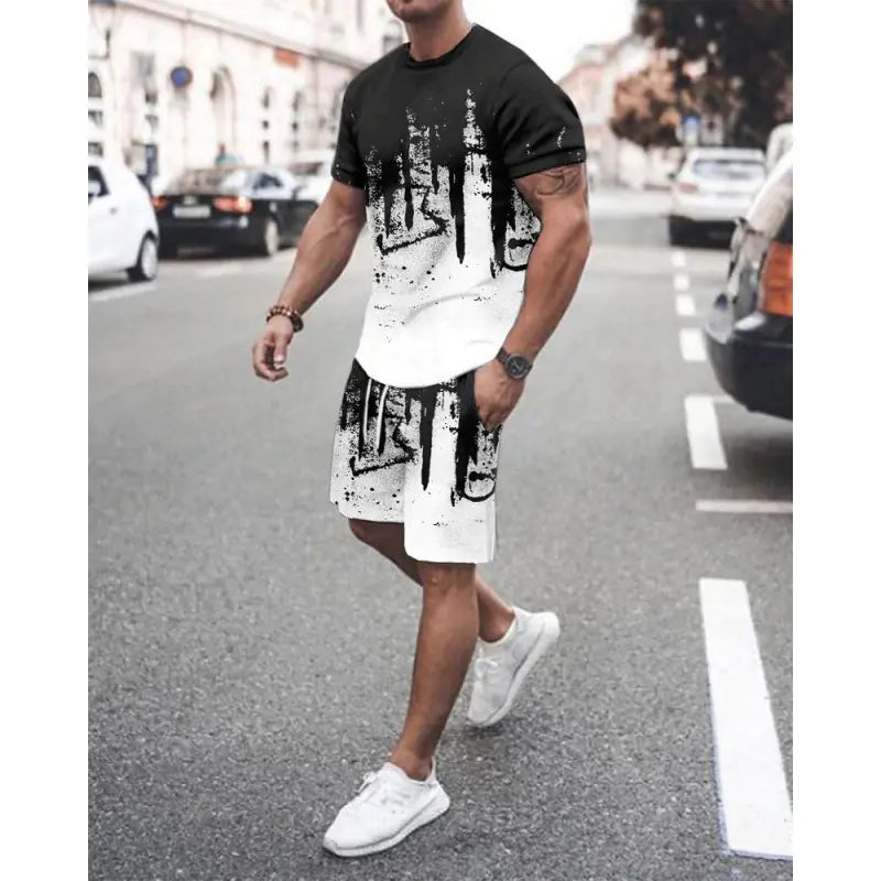 Men's Plus Size Summer Tracksuit Set - T-Shirt & Shorts