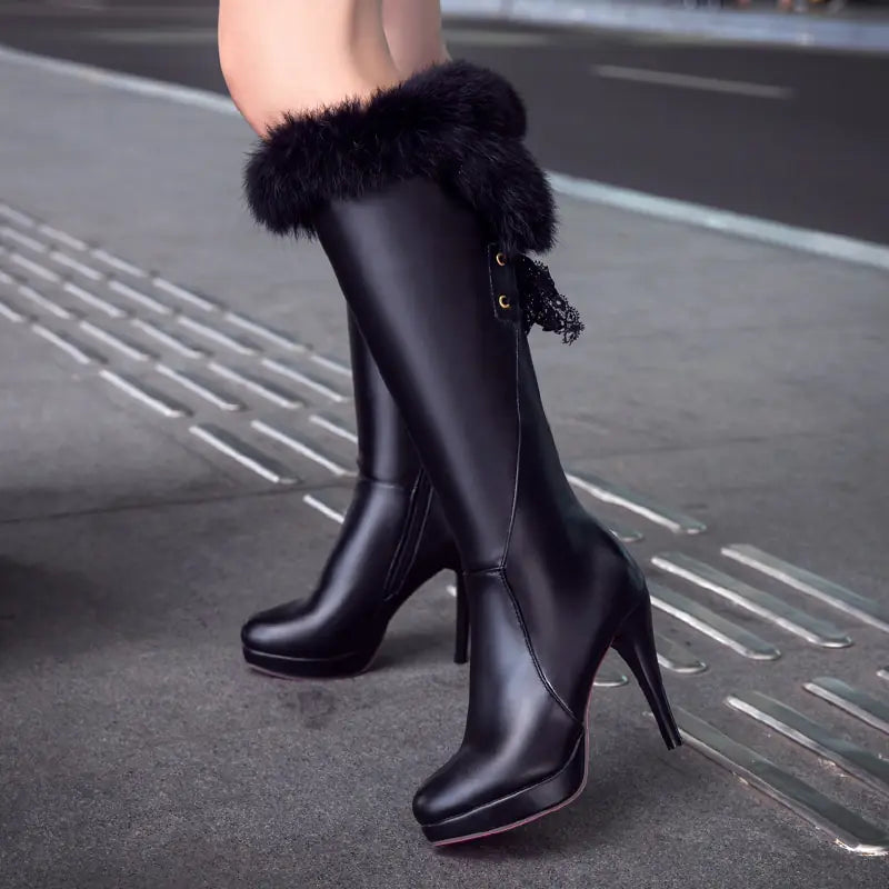 Winter Waterproof White Knee-High High Heel Boots