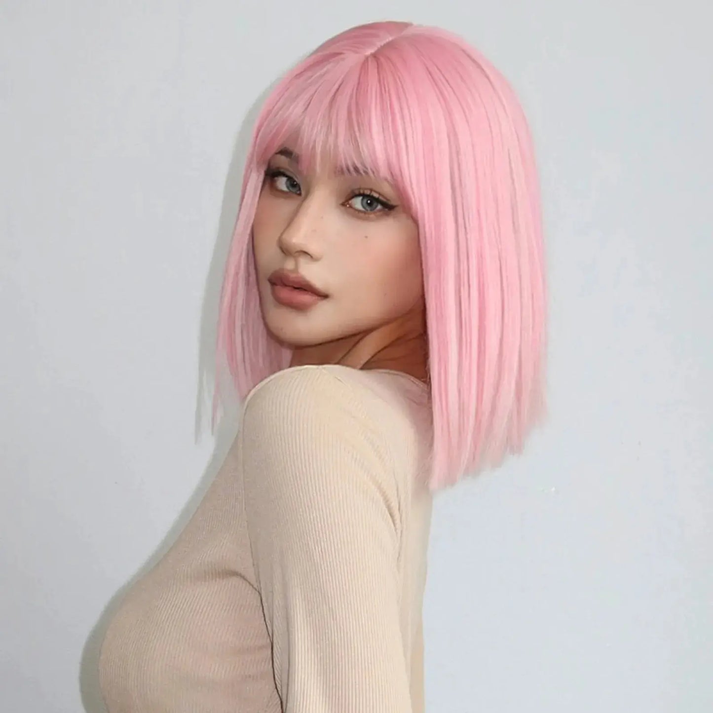 Qi Bangs Short Straight Hair Bob Wig for Festivals