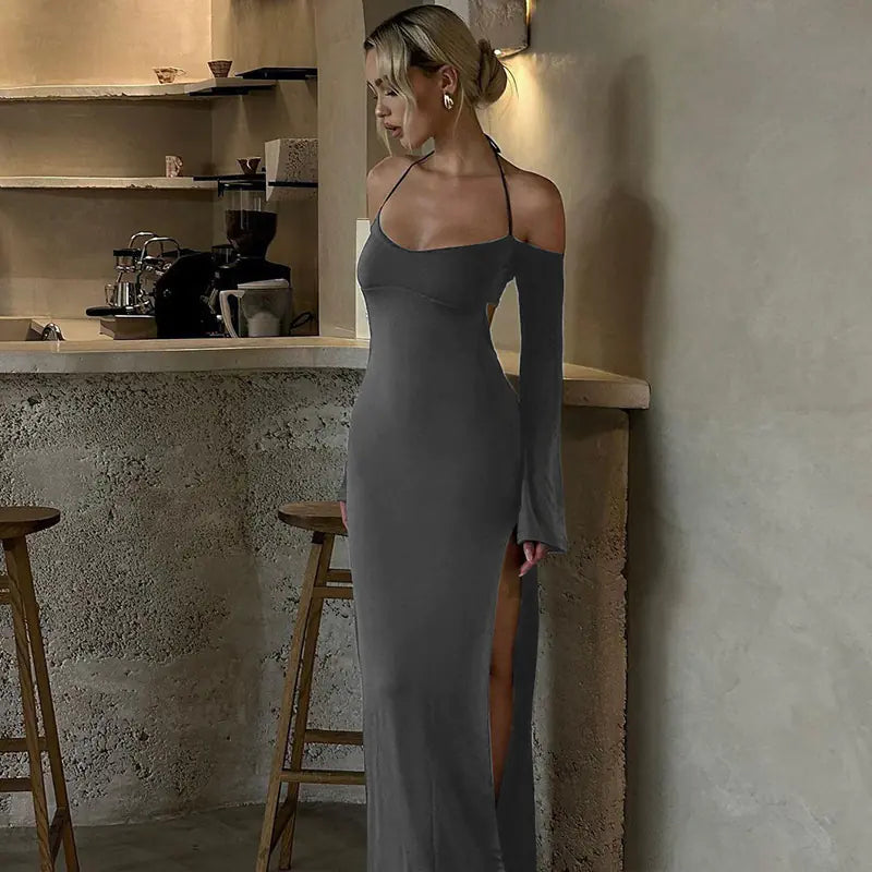 Fable Dress - Stylish Backless Solid Color Midi Dress