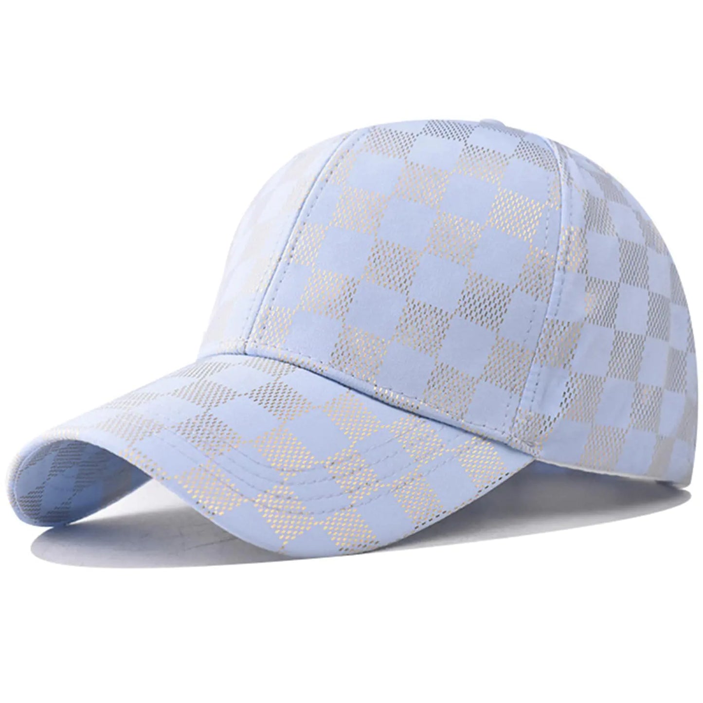 RENOGLOE Bright Color Checkerboard Unisex Adjustable Top Hats for Women Mens Baseball Caps Solid Baseball Hats Silk Dad Hats (US Alpha One Size Silk Checkerboard Blue)
