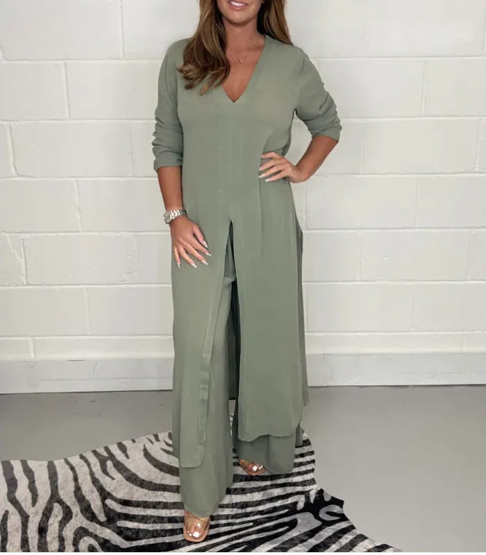 Women's Split Long Top & Trousers Set