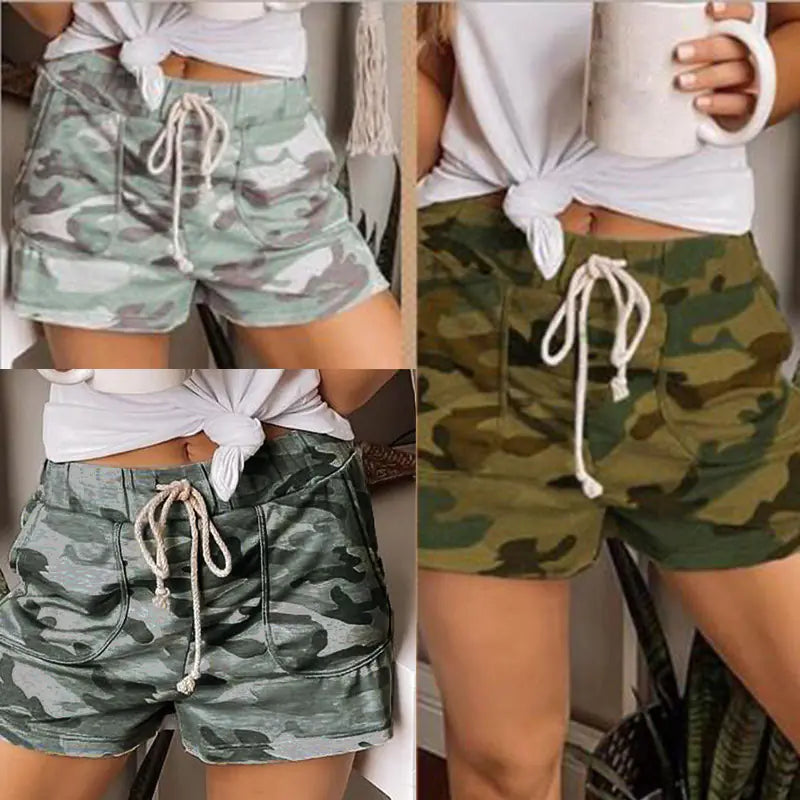Camo Casual Loose Strap Shorts for Women