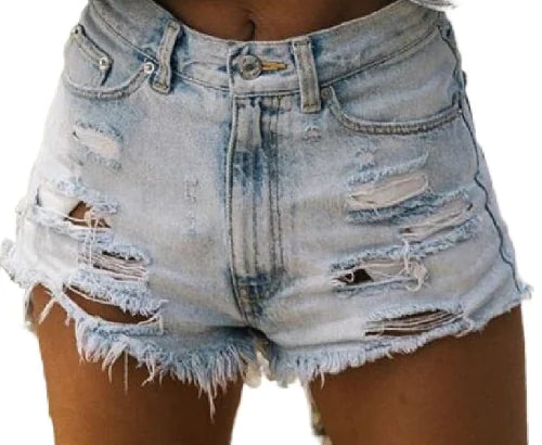 High Waist Ripped Tassel Denim Shorts for Women (One Piece)