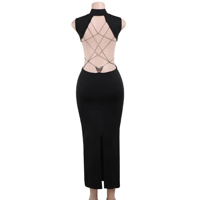 Backless Bandage Bodycon Maxi Dress for Women Y2K
