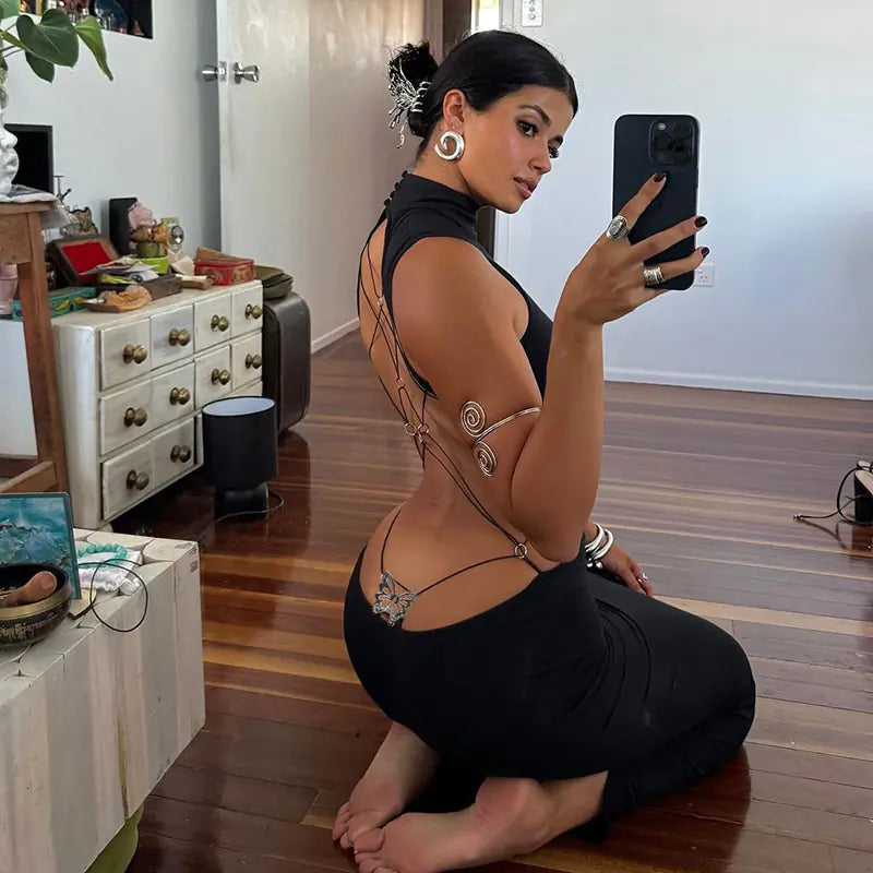 Backless Bandage Bodycon Maxi Dress for Women Y2K