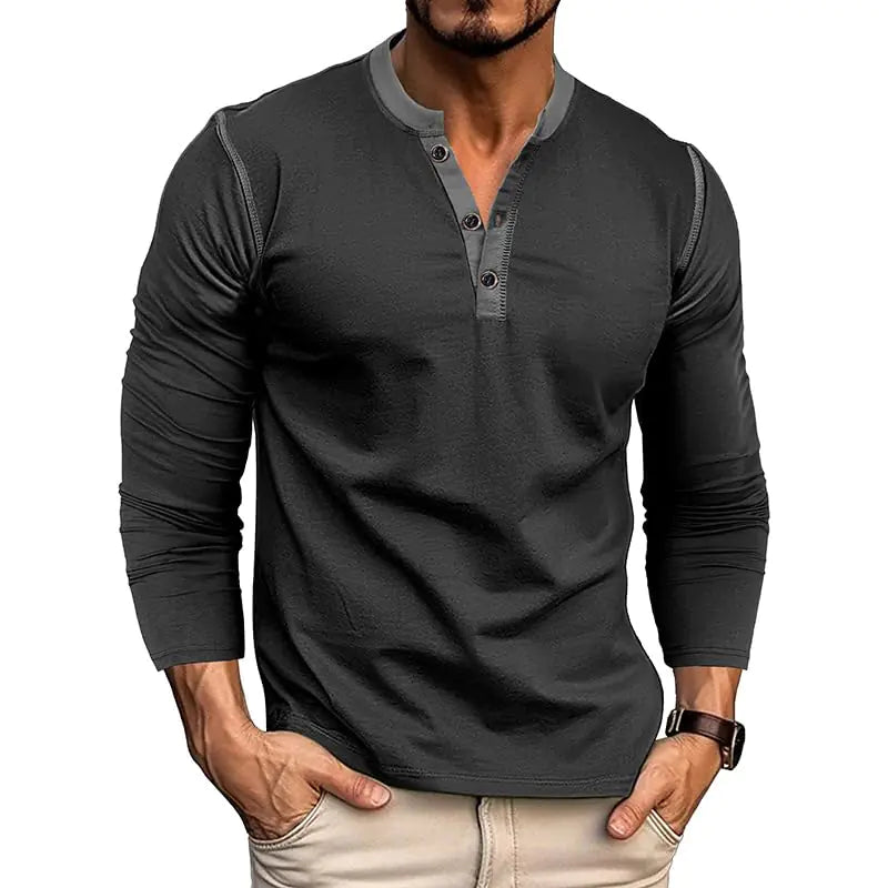 Mens Casual Henley Shirts Long Sleeve Basic Tee Vintage Button Henley Soild T-Shirts for Men