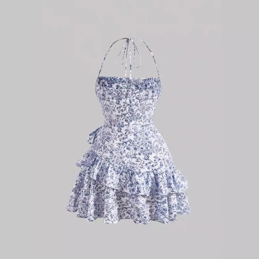 Floral Flounce Lace-Up Dress