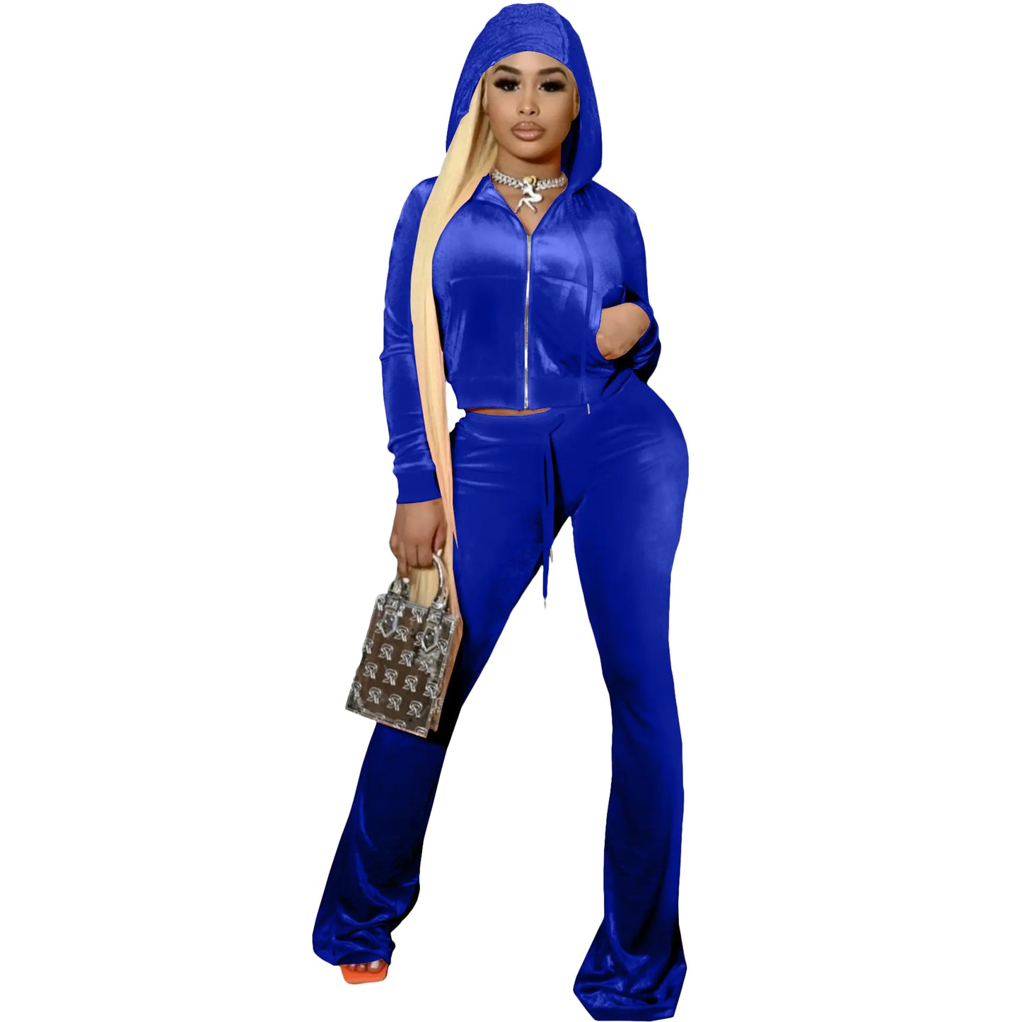 F172 Women's Velvet Hooded Tracksuit Set for Fall/Winter