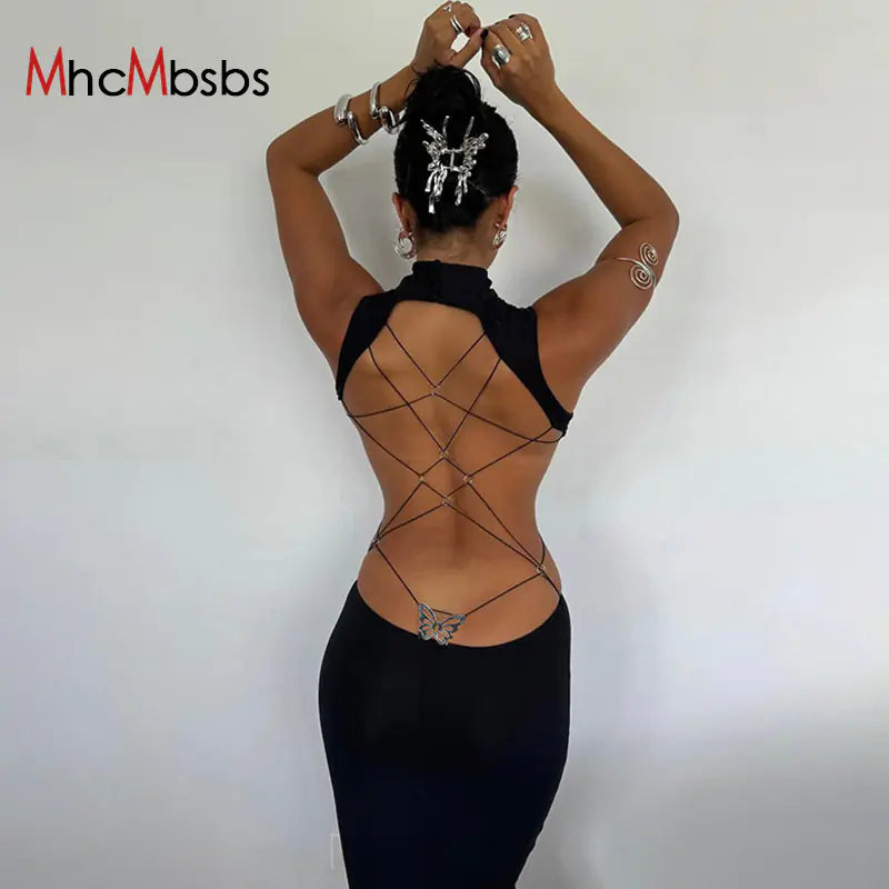 Backless Bandage Bodycon Maxi Dress for Women Y2K