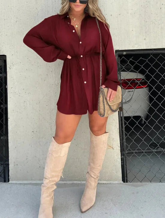 Fashionable Long Sleeve Romper Shirt Suit (One Piece)