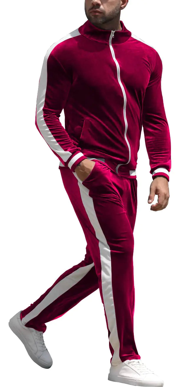 YAOGRO Velour Tracksuit Sweatsuit Set:Mens Jogging Suits Full Zip Casual Jackets Pants 2 piece Outfit Athletic Workout