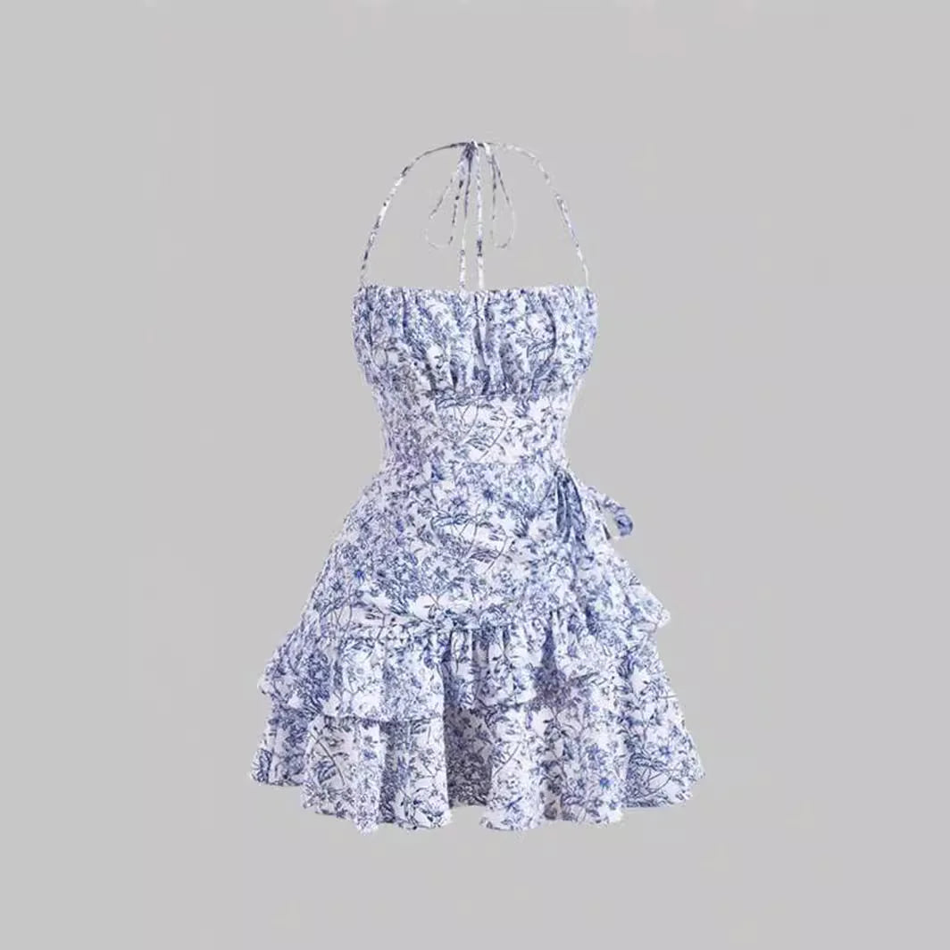 Floral Flounce Lace-Up Dress