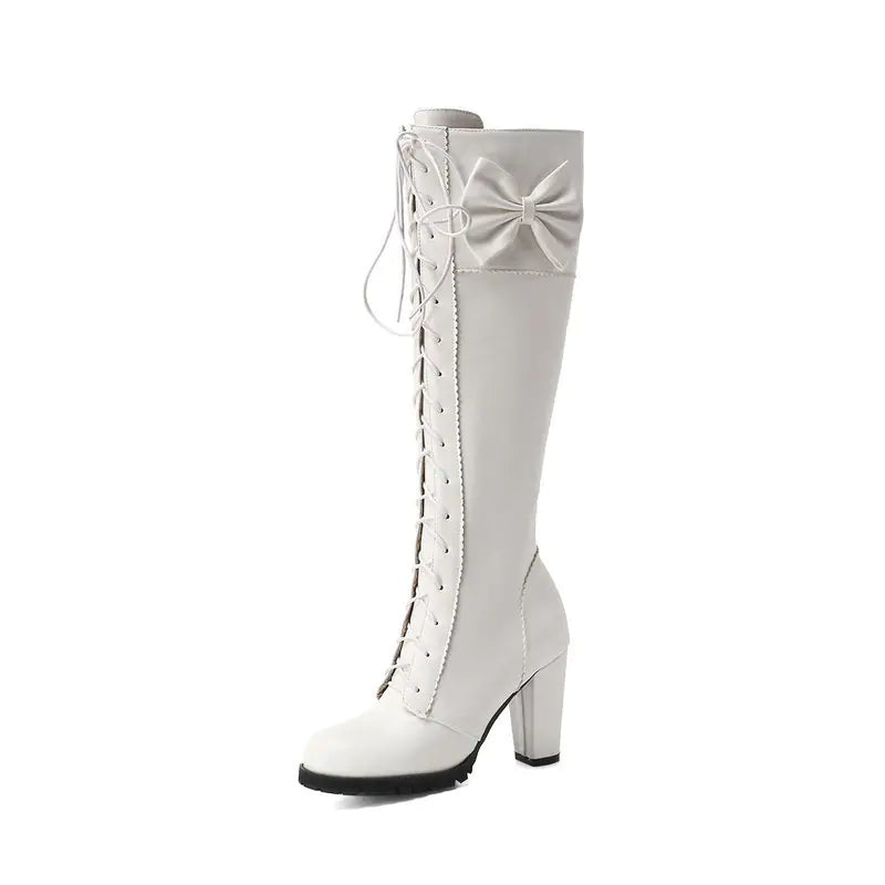 Lolita Bow Lace-up High Heel Knight Boots